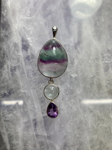 Fluorite and Amethyst Pendant set in 925 Silver