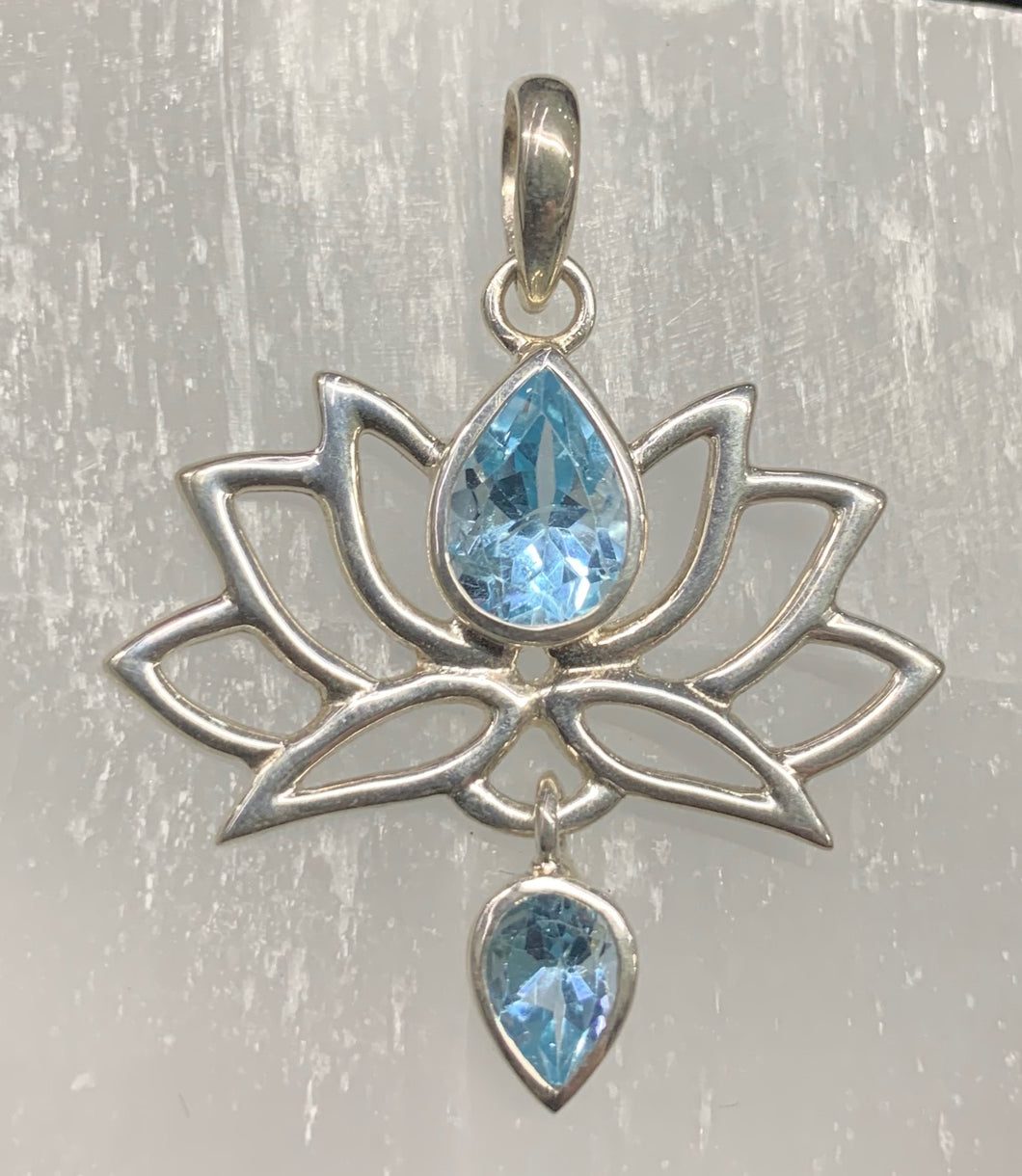 Blue Topaz Lotus Pendant