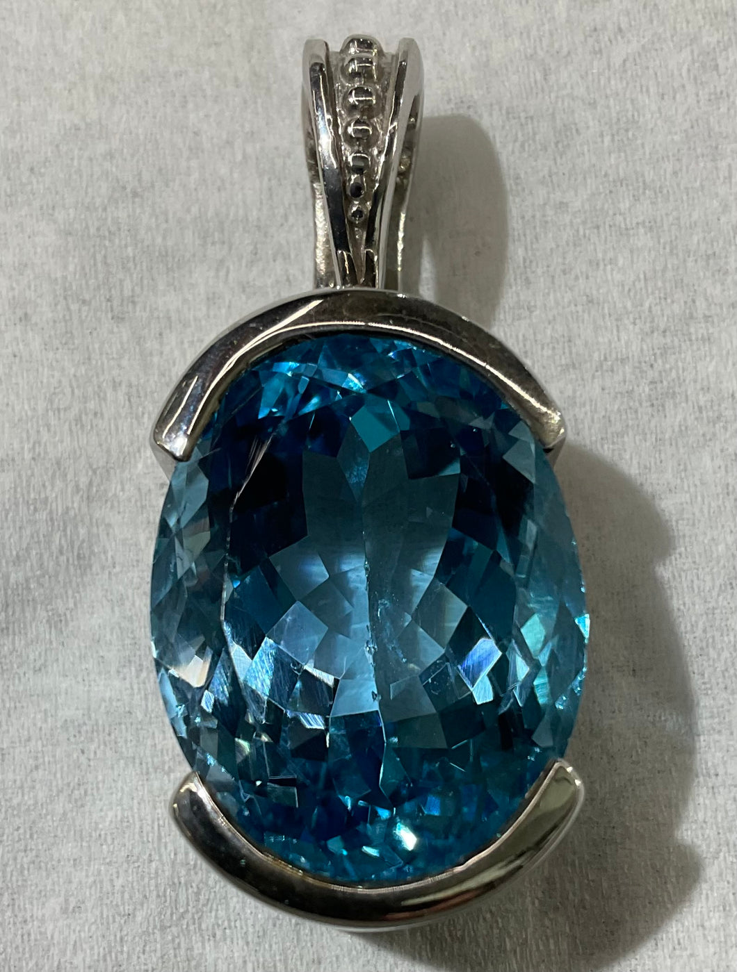 Blue Topaz Rhodium Plated Pendant