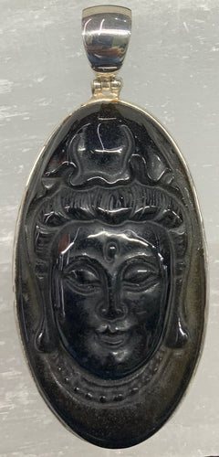 Obsidian Pendant Carved Quan Yin