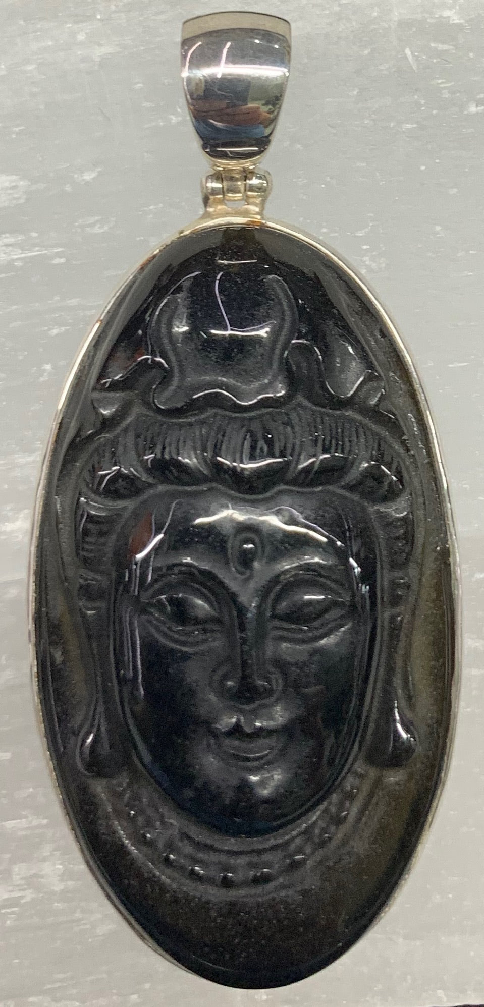 Obsidian Pendant Carved Quan Yin