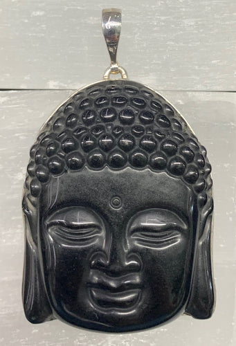 Obsidian Carved Buddha Head Pendant